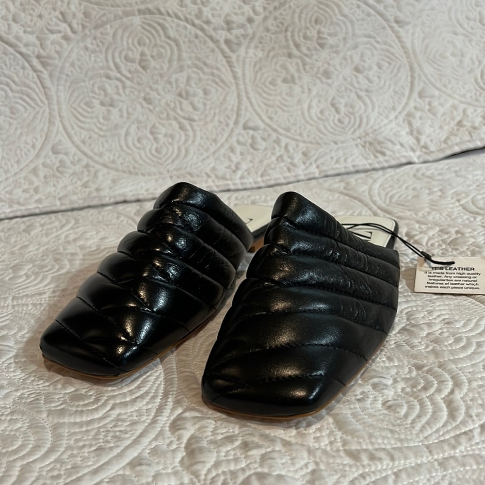 Zara quilted leather mules, size 36, NWT